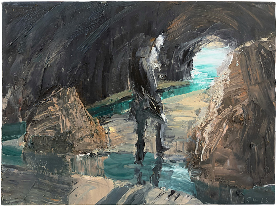 Inside Cave Rock - low tide, by Euan Macleod, 2025, oil on polyester, 380 x 510mm, SOLD