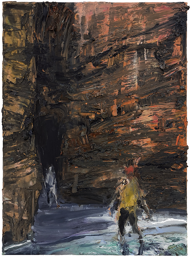 Cathedral Cave with Sea - Red Hat, by Euan Macleod, 2026, oil on polyester, 380 x 510mm, $5800