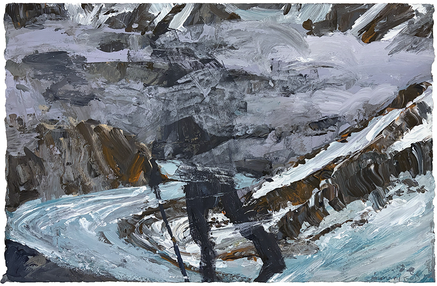 In Mist Above Glacier, by Euan Macleod, 2023, acrylic on paper, 380 x 580mm, $4000