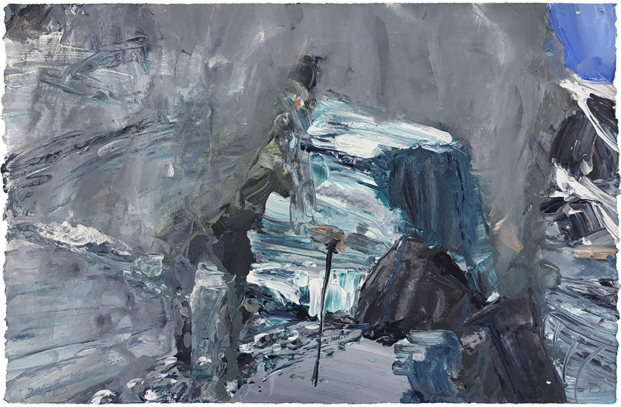 Encroaching Mist, by Euan Macleod, 2023, acrylic on paper, 380 x 580mm, $4000