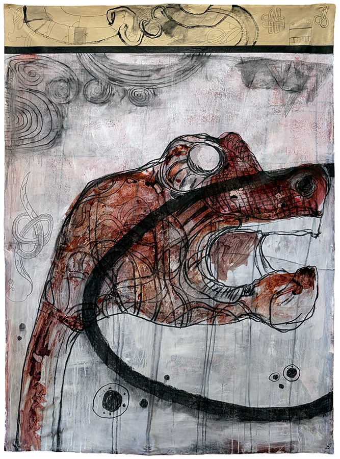 Border Diaspora, by Kristin Hollis, 2025, charcoal, acrylic and pencil on canvas, 1365 x 995, (SOLD)